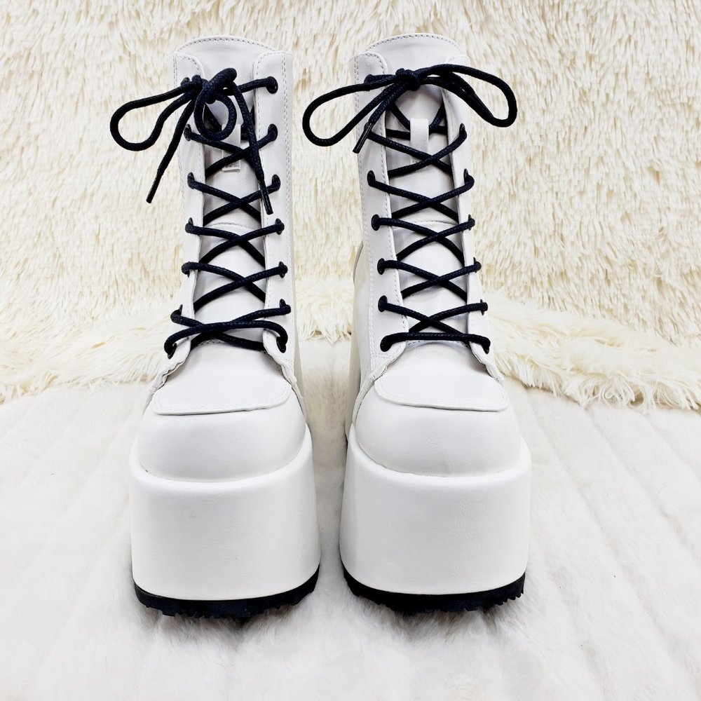 White Matte Chunky Platform Goth Punk Ankle Boots Camel - Picture 12 of 14